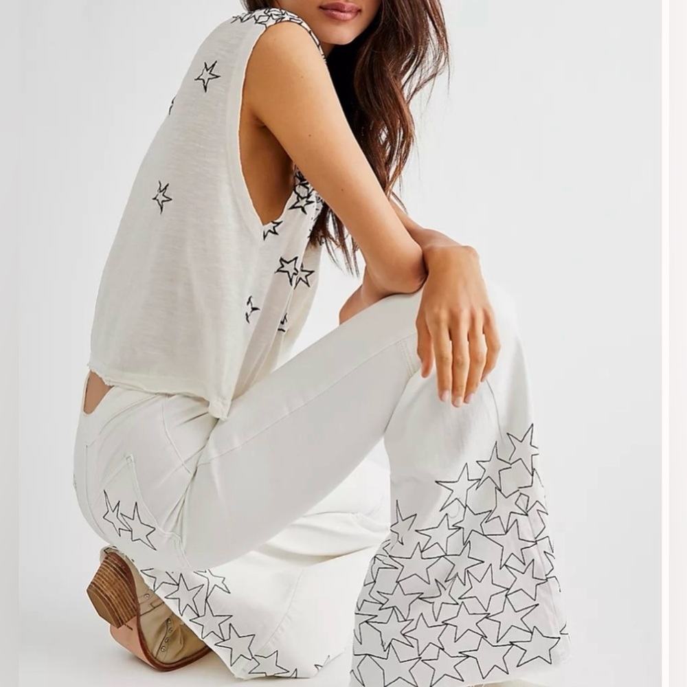 Free People x Zandra Rhodes Just Float On Flare Jeans, Sz 33 NWOT